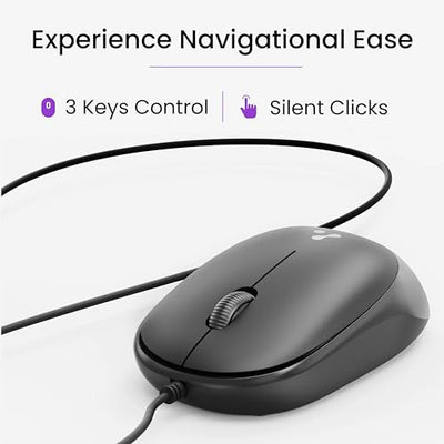 Ambrane Wired USB Mouse, Plug & Play, High Resolution 1600 DPI Optical Sensor, 3-Button Design, Clickable Scroll Wheel, Ambidextrous, Ergonomic Mouse for Comfortable All-Day Grip (Sliq 2 Wired)