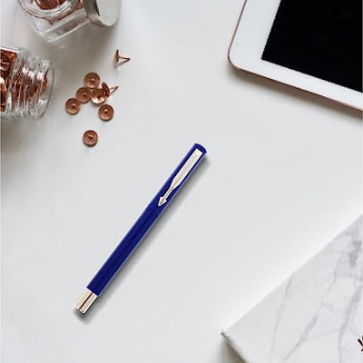 Parker Vector Standard Calligraphy Chrome Trim Fountain Pen - Blue Ink, Pack Of 1