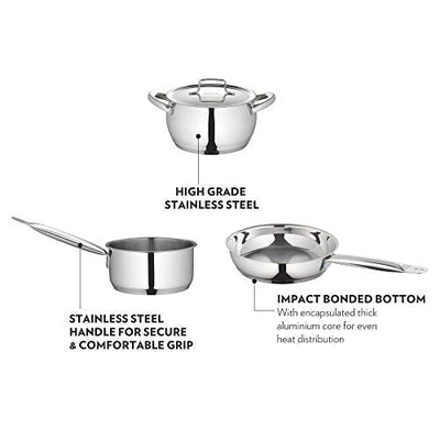 Borosil Cookfresh Stainless Steel Frying Pan 2.2 L (24 cm) | Impact Bonded Tri-ply Bottom | Gas Stove, Induction, Hot Plate Friendly | Uniform Heating, Cooltouch Handle | Skillet Fry Pan