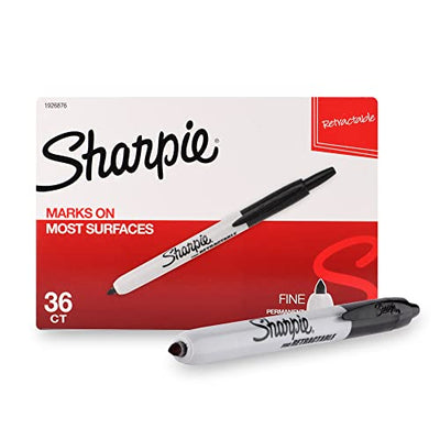Sharpie Fine Tip Retractable Permanent Marker Black, 36 Markers