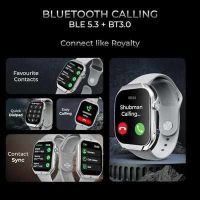 beatXP Unbound Curv 1.96” 3D Curved AMOLED Bluetooth Calling Smart Watch, Metal Body, Rotary Crown, Always On Display, Wireless Charging (Iced Silver)