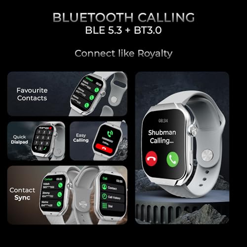 beatXP Unbound Curv 1.96” 3D Curved AMOLED Bluetooth Calling Smart Watch, Metal Body, Rotary Crown, Always On Display, Wireless Charging (Iced Silver)