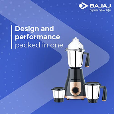 Bajaj GX-3701 750W Mixer Grinder with Nutri-Pro Feature, 3 Jars, Black (Indian Plug)