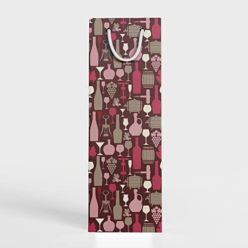 PaperPep Maroon Barrel & Bottles 14"X4.85"X3.65" Wine Paper Bag Pack of 6 | Wine Bottle Bags for Return Gifting, Birthday, Presents & Other Occasion
