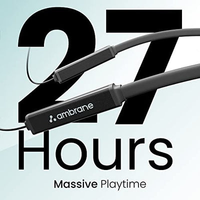 Ambrane Bassband Hyper Wireless Earphones with 27Hrs Playtime,3Hrs Playtime in 10 Mins Charge,Boostedbass Sound,Multifunctional Controls,Voice Assistance,Ipx4 (Black),in-Ear