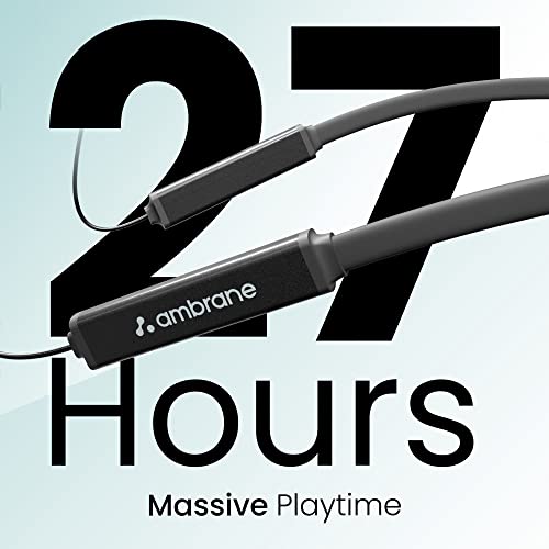 Ambrane Bassband Hyper Wireless Earphones with 27Hrs Playtime,3Hrs Playtime in 10 Mins Charge,Boostedbass Sound,Multifunctional Controls,Voice Assistance,Ipx4 (Black),in-Ear