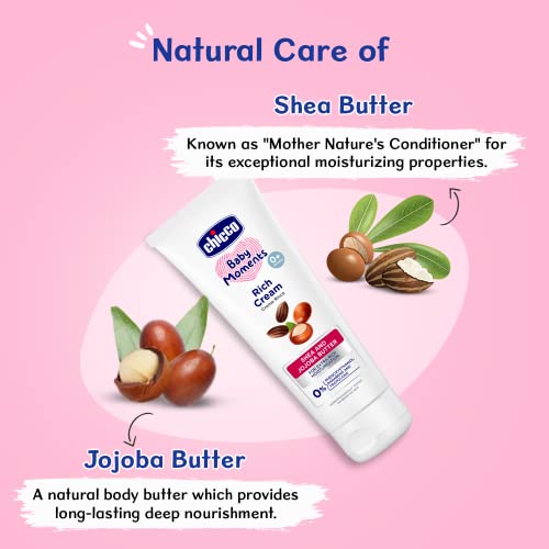 Chicco Baby Moments Rich Cream, New Advanced Formula with Natural Ingredients for Extra Rich Moisturization, Suitable for Preventing Dryness, No Phenoxyethanol and Parabens (100g)