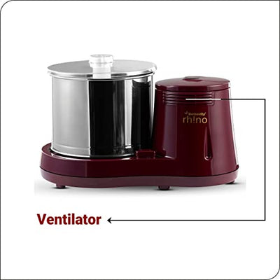 Butterfly Rhino Tabletop Wet Grinder 2 Litre, 150 W, 230 V, AC 50Hz, Cherry Red