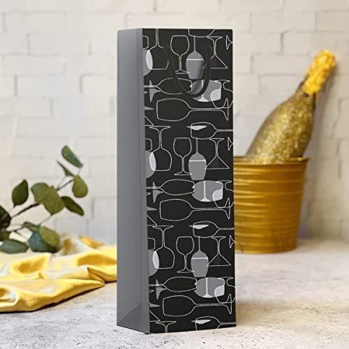 PaperPep Black Glasses 14"X4.85"X3.65" Wine Paper Bag Pack of 6 | Wine Bottle Bags for Return Gifting, Birthday, Presents & Other Occasion