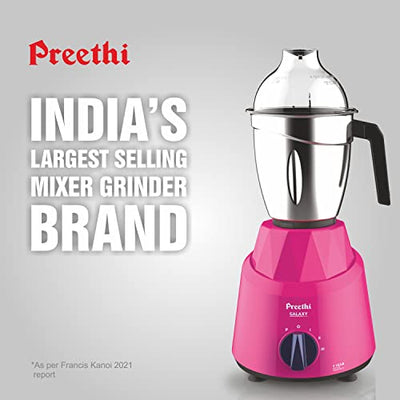 Preethi Plastic Galaxy Mg225 Mixer Grinder, 750 Watt, Pink, 3 Jars, Vega W5 Motor with 5Yr Warranty & Lifelong Free Service, 750 Watt