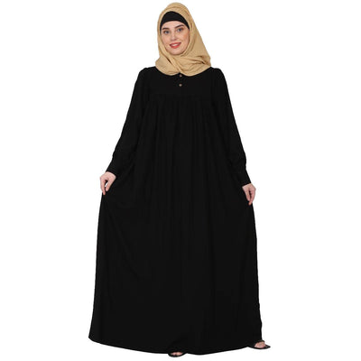 BT - Being Traditional Women’s Pleated Abaya Made in Nida Matte Fabric with Cuff Sleeves (3XL, Black)