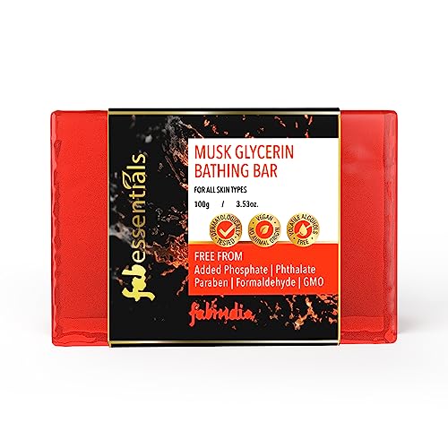 8x Fabessentials Musk Glycerin Bathing Bar | with Natural Bioactives | for Cleansing, Nourishing and Rejuvenating Skin | Vegan & Toxin Free - 100 gm Pack of 8