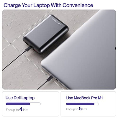 Ambrane 60W Fast Charging Powerbank for MacBook, Type C Laptop & Mobile Charging, Lithium Ion Battery, Metallic Body, Triple Output, Power Delivery & Quick Charge (Powerlit Boost, Black)