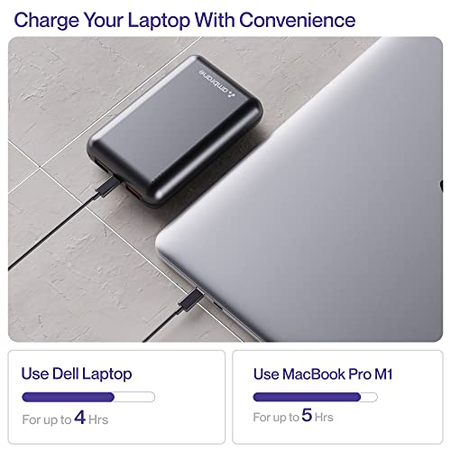 Ambrane 60W Fast Charging Powerbank for MacBook, Type C Laptop & Mobile Charging, Lithium Ion Battery, Metallic Body, Triple Output, Power Delivery & Quick Charge (Powerlit Boost, Black)