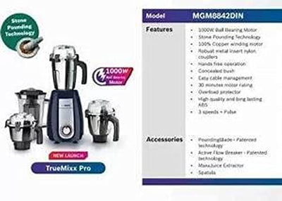 Bosch TrueMixx Pro Mixer Grinder MGM8842DIN 1000 W 4 Jars, Dark Blue (Indian Plug)