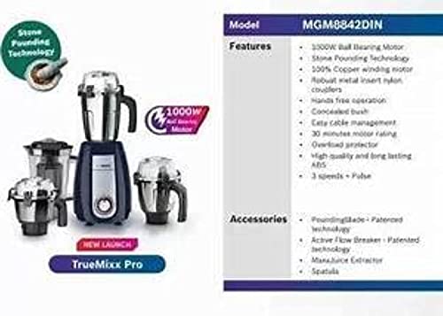 Bosch TrueMixx Pro Mixer Grinder MGM8842DIN 1000 W 4 Jars, Dark Blue (Indian Plug)