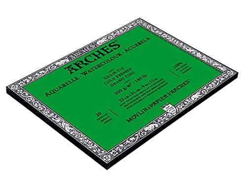 Arches Watercolour 300 GSM Cold Pressed Natural White 23 x 31 cm Paper Blocks, 20 Sheets