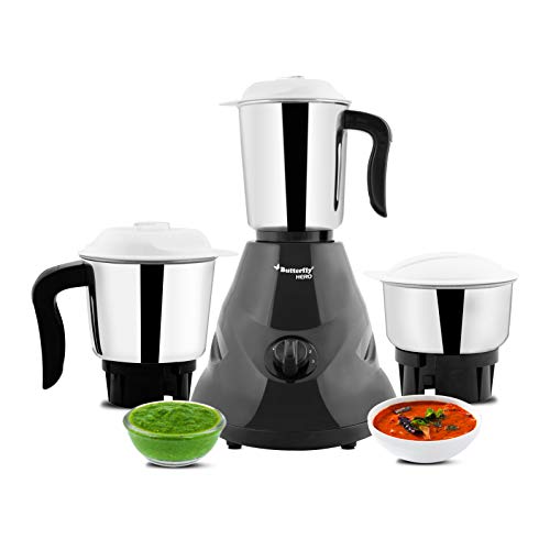 Butterfly Hero Mixer Grinder, 500W, 3 Jars (Grey) (Indian Plug)