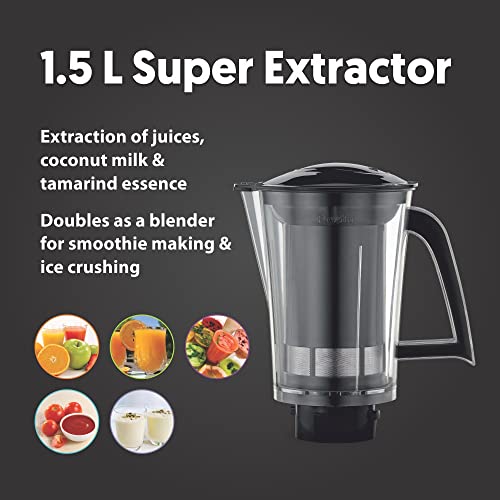 Preethi Steel Supreme MG-208 mixer grinder, 750 watt (Silver/ Black), 4 jars - Super Extractor juicer Jar, Vega W5 motor with 5yr Warranty & Lifelong Free Service