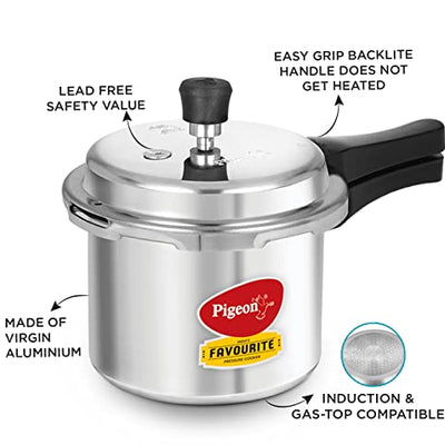 Pigeon By Stovekraft Special Aluminium Pressure Cooker with Outer Lid Induction and Gas Stove Compatible 3 Litre Capacity for Healthy Cooking (Silver)