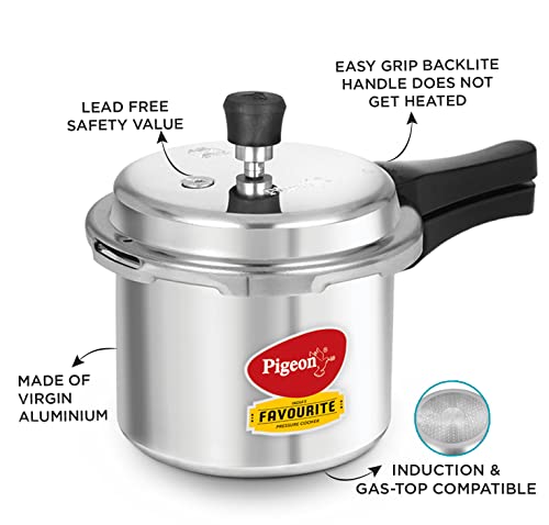 Pigeon By Stovekraft Special Aluminium Pressure Cooker with Outer Lid Induction and Gas Stove Compatible 3 Litre Capacity for Healthy Cooking (Silver)