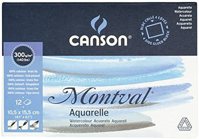 Canson Montval Watercolour 300 GSM Cold Pressed 10.5 x 15.5 cm Paper Block(White, 12 Sheets)