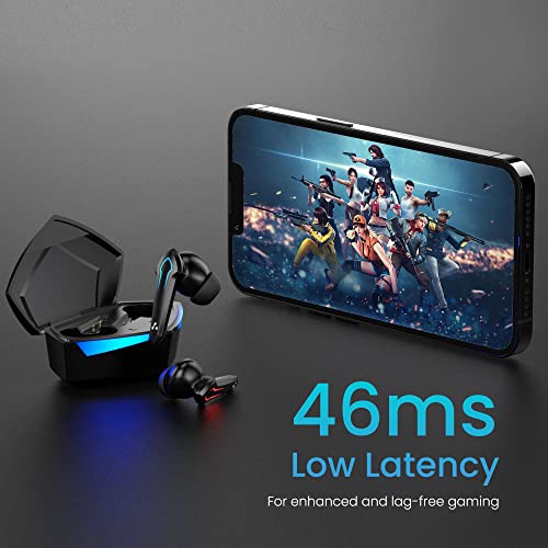 Ambrane Dots Play True Wireless Gaming in Ear Earbuds | 46ms Ultra-Low Latency | Lag-Free Audio | 19 Hours Long Playtime | Bluetooth V5.1 | 13mm Dynamic Drivers for Boosted Bass | IPX4 (Black)