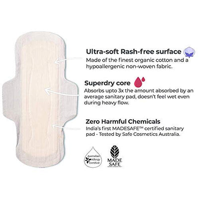 AZAH Sanitary Pads for Women (Pack of 30XL) 100% Organic Sanitary Pads for Women Cotton Sanitary Pads for Women | With Disposable Bag