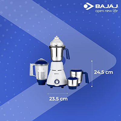 Bajaj Rex 750W Mixer Grinder with Nutri Pro Feature, 4 Jars, White (Indian Plug)