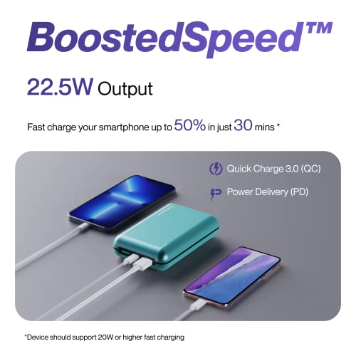 Ambrane 20000 mAh Power Bank with 22.5W Fast Charging, Compact Size, Triple Output, Type C PD (Input & Output), Li-Polymer, Metallic Body, Made in India + Type C Cable (Powerlit XL, Green)