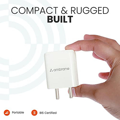 Ambrane 30W USB & Type C Fast Charger with QC & PD Technology, Made in India, Multiple Layer Protection, iPhone & Android Compatibility (RAAP H30, White)