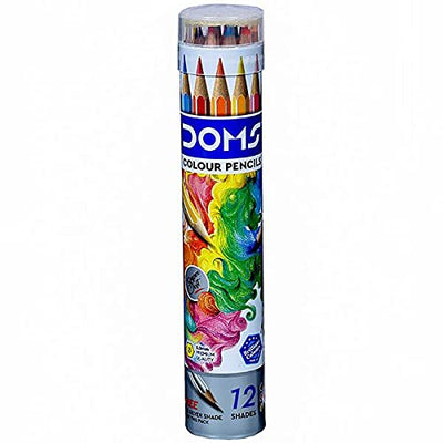 Doms Non-Toxic Super Soft Colour Pencils In Round Tin Box - 12 Assorted Shades