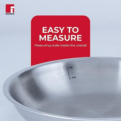 Bergner Tripro Triply Stainless Steel Frypan/ Skillet, 22 cm, 1.1 Litres, Ergonomic Stay Cool Handle, Flared Rim, Efficient and Fast Heating, Induction, Gas and Metal Spatula Friendly