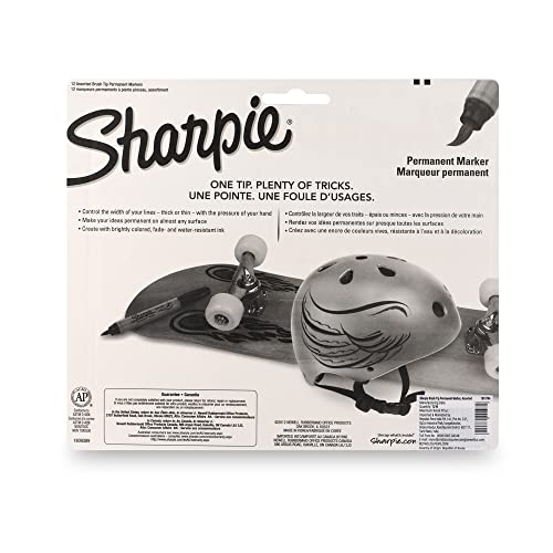 Sharpie Brush Tip Permanent Marker, Assorted, 12 Markers