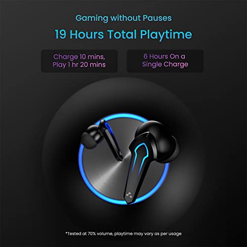 Ambrane Dots Play True Wireless Gaming in Ear Earbuds | 46ms Ultra-Low Latency | Lag-Free Audio | 19 Hours Long Playtime | Bluetooth V5.1 | 13mm Dynamic Drivers for Boosted Bass | IPX4 (Black)