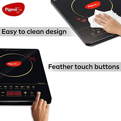 Pigeon By Stovekraft 14429 Acer Plus 1800 Watt Induction Cooktop with Feather Touch Control, Induction Stove comes with 8 Preset Menus and Auto-Shut Off features (Black)