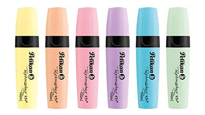 Pelikan Pastel Highlighter Marker, Chisel Tip, Aqua Turquoise, Light Yellow, Lightpink, Lavender, Soft Orange, Meadow Green, Pack of 6