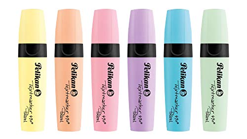 Pelikan Pastel Highlighter Marker, Chisel Tip, Aqua Turquoise, Light Yellow, Lightpink, Lavender, Soft Orange, Meadow Green, Pack of 6