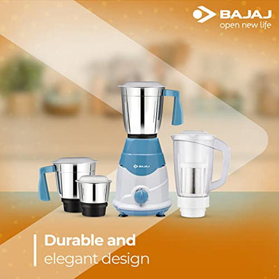 Bajaj Rex DLX 750 W 4 Jars Mixer Grinder, White and Blue (Indian Plug)