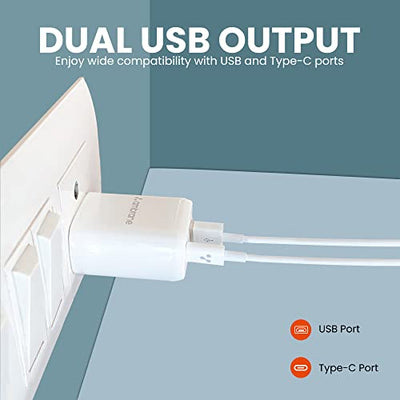 Ambrane 30W USB & Type C Fast Charger with QC & PD Technology, Made in India, Multiple Layer Protection, iPhone & Android Compatibility (RAAP H30, White)
