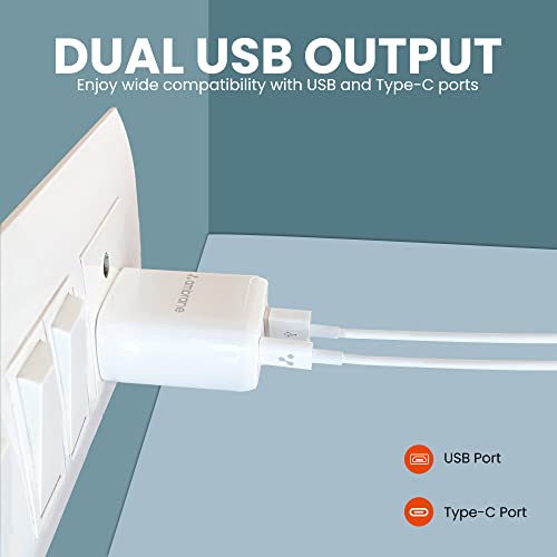 Ambrane 30W USB & Type C Fast Charger with QC & PD Technology, Made in India, Multiple Layer Protection, iPhone & Android Compatibility (RAAP H30, White)