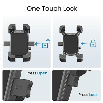 Ambrane Mobile Phone Holder Stand for Bikes, Autos, 360° Rotation, One-Click Locking, Anti-Shaking Design, Securely Holds 5.2" to 6.7" Phones, Perfect for GPS Navigation (MotoGrip)