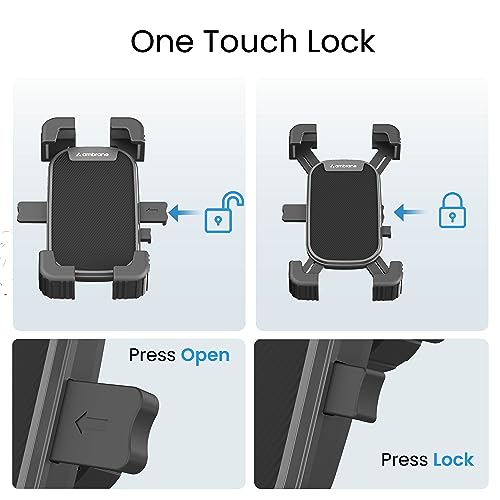 Ambrane Mobile Phone Holder Stand for Bikes, Autos, 360° Rotation, One-Click Locking, Anti-Shaking Design, Securely Holds 5.2" to 6.7" Phones, Perfect for GPS Navigation (MotoGrip)