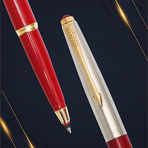 Parker Galaxy Stainless Steel Gold Trim Roller Ball Pen Red Body - Blue Ink, Pack Of 1