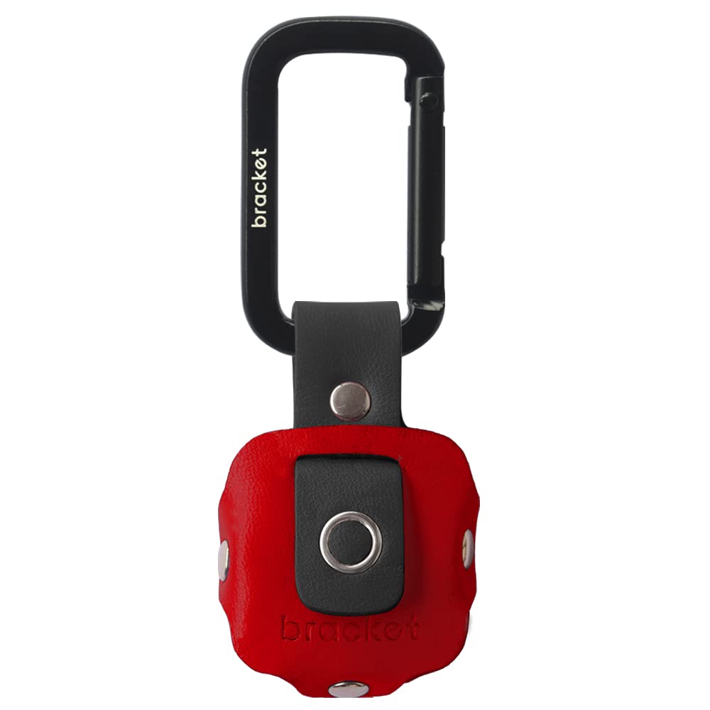 Airtag Premium Leather Key Ring Holder Case Cover Compatible with Apple Airtag, Comes with Metal Carabiner & Transparent AirTag Protective Film (1-Pack, Red & Black) (AirTag Not Included)