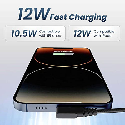 Ambrane USB to Lightning 12W Fast Charging, L Shape for Easy Holding, 480 Mbps Data Sync Cable for iPhone, iPad, Macbook, iMac, Airpods - 1.25m (ABLL-125 Black)