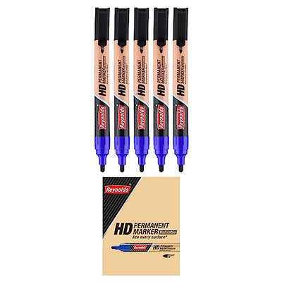 Reynolds HD permanent marker - Blue Ink, Pack of 5