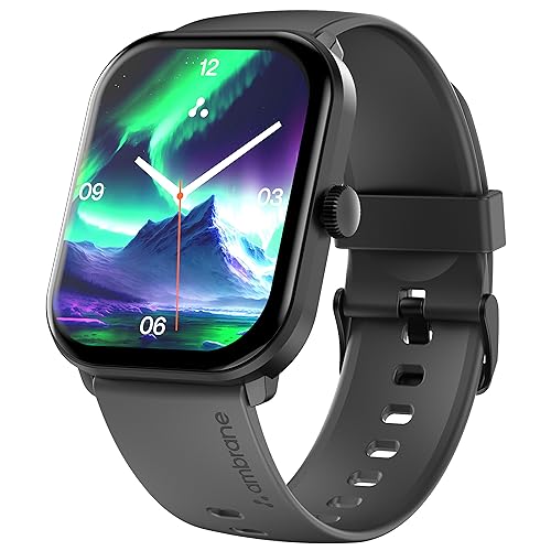 Ambrane 2.01" AMOLED Display, Bluetooth Calling SmartWatch, 1000 NITS Brightness, Functional Crown, 60Hz Refresh Rate, 100+ Sports Mode with IP68, Sp02 Tracking, 100+ Watch Faces (Glaze+, Black)