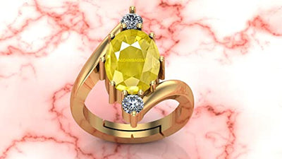 JAGDAMBA GEMS 6.25 Ratti 5.75 Carat Unheated Untreatet A+ Quality Natural Yellow Sapphire Pukhraj Gemstone Gold Plated Ring for Women's and Men's (Lab Certified)