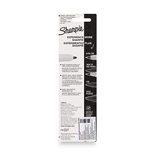 Sharpie Fine Tip Retractable Permanent Marker Black, 2 Markers